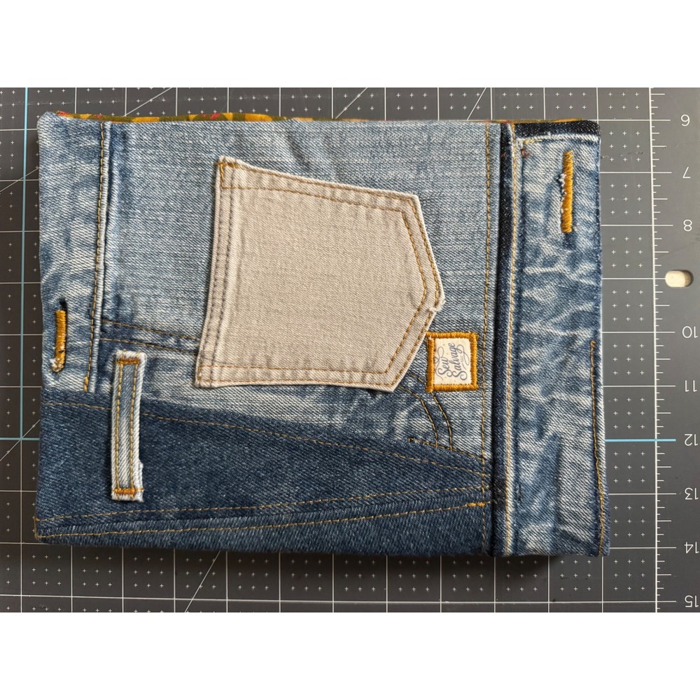 Sew Salvage Upcycled Denim Patchwork Composition Notebook Journal Cover Blue
